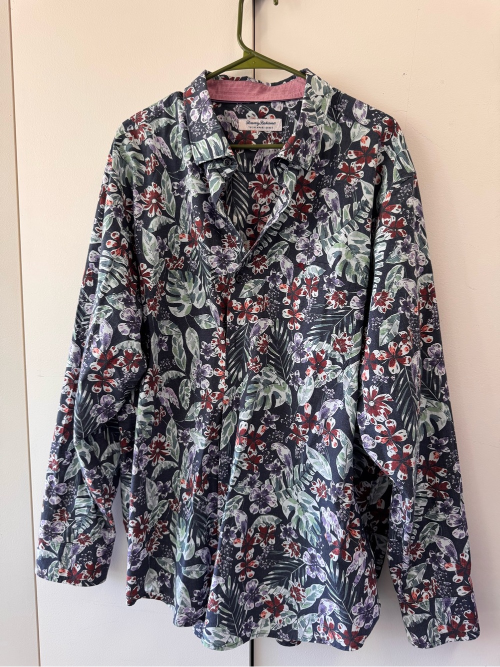 Tommy Bahama Navy Floral Button-Down Shirt with Green and Red Accents